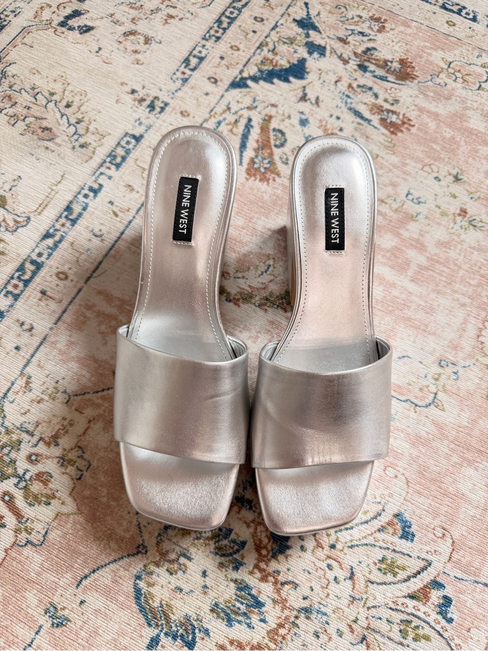 Nine West Metallic Silver Slide Mules